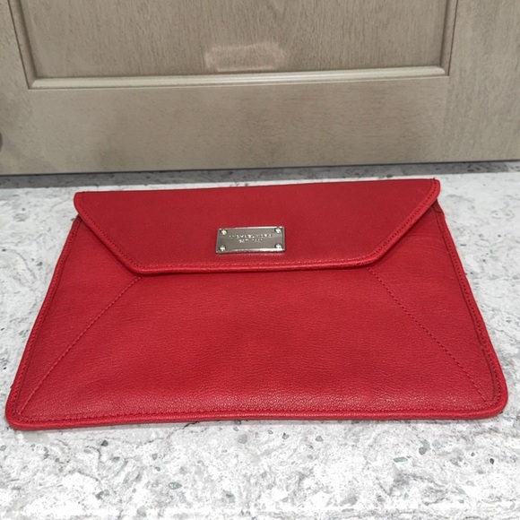 Michael Kors Red Leather Envelope Bag MK Large Clutch AUTHENTIC - Picture 4 of 8